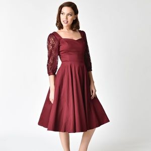 1950s Style Three-Quarter Sleeve Lace Swing Dress